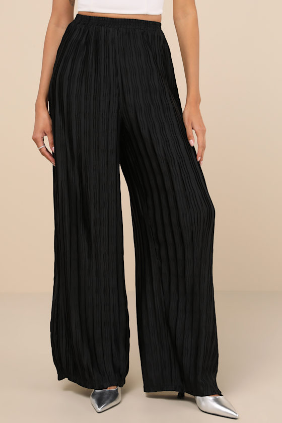 EASY PLEATED WIDE LEG PANT - BLACK
