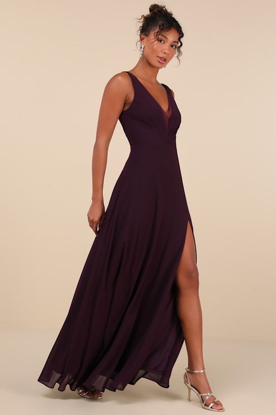 Lulus Simply Immaculate Dark Purple Backless Maxi Dress In Purple