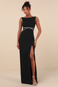 Glamorous Invite Black Rhinestone Maxi Dress 1