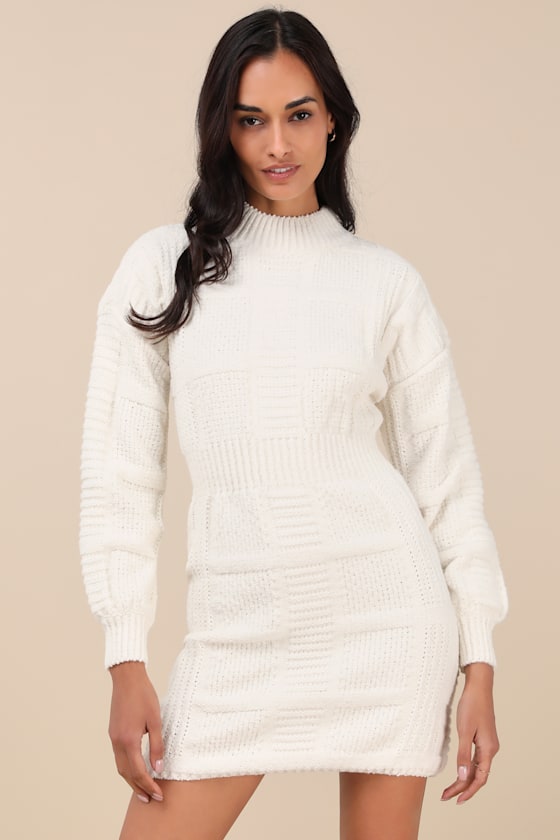 Patchwork It Cream Cable Knit Cutout Sweater Dress 5