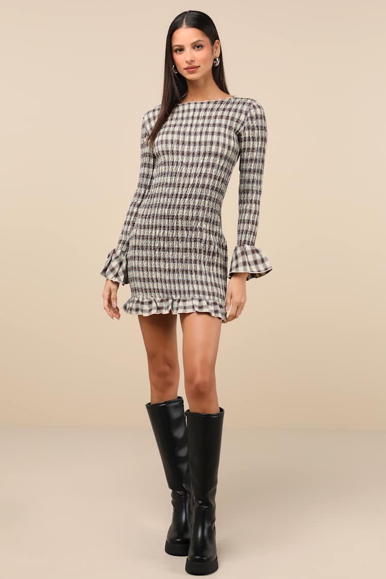 Daisy Street Gingham Mini - Brown Gingham Dress - Smocked Dress - Lulus Daisy Street Gingham Mini - Brown Gingham Dress - Smocked Dress - Lulus