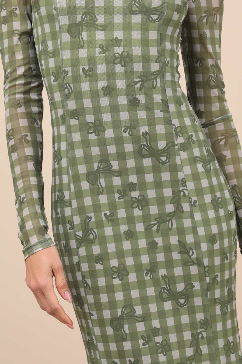 Daisy Street Gingham Dress - Green Gingham Dress - Mesh Dress - Lulus