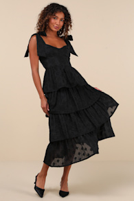 Gorgeous Excellence Black Floral Burnout Tiered Midi Dress 2
