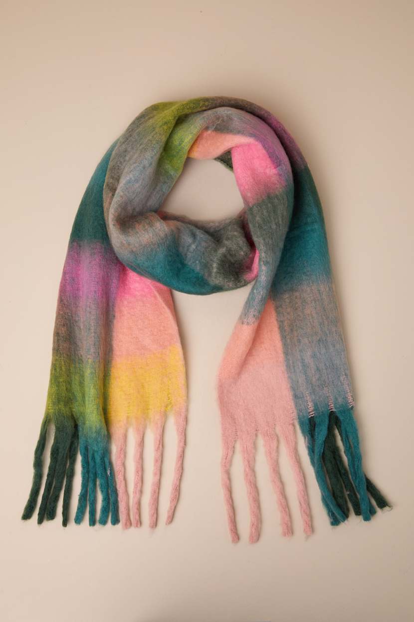 Wintertime Babe Green Multi Plaid Oversized Scarf