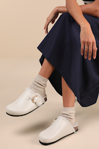 Carrina Bone Faux Fur Buckle Mule Slides 1