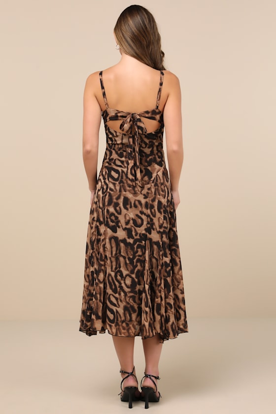 Enticing Invite Brown Leopard Print Pleated Midi Dress 2