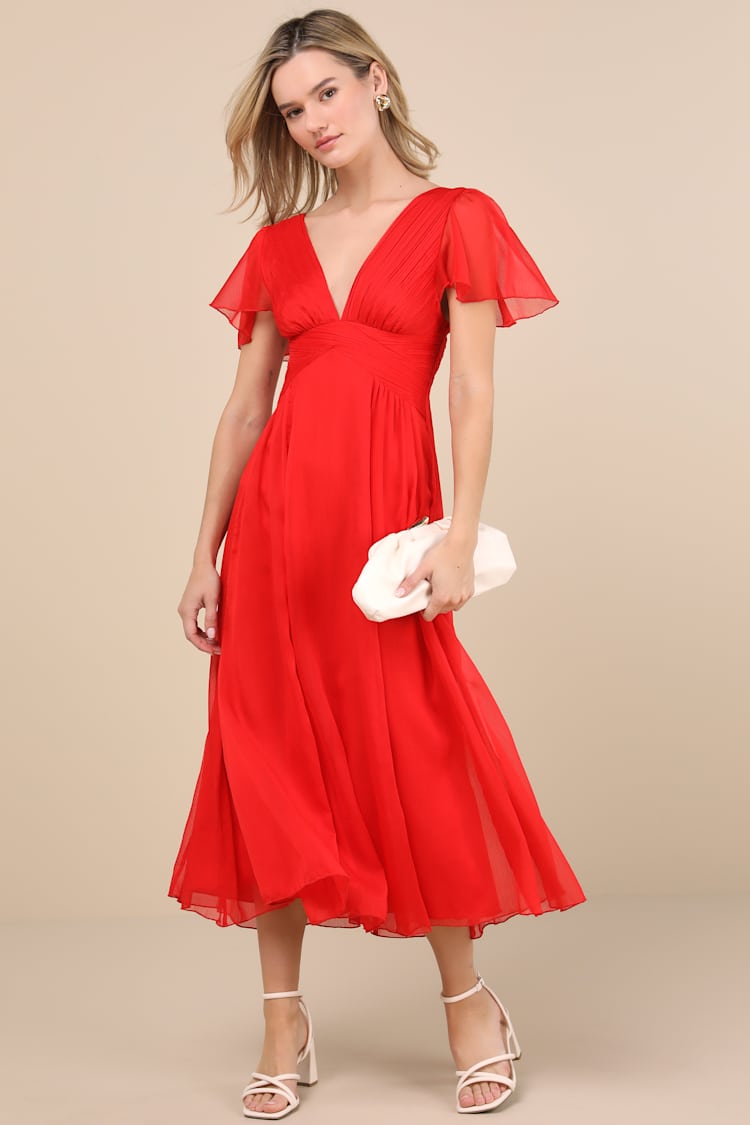 open lace back dress Red Chiffon Summer Long Dress Red / US 12