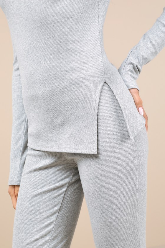 Talia Heather Grey Ribbed Long Sleeve Top - thumbnail 4
