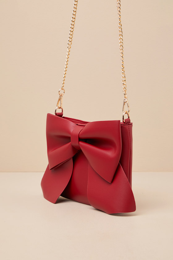 LULUS COMPELLINGLY CHIC RED BOW CROSSBODY BAG