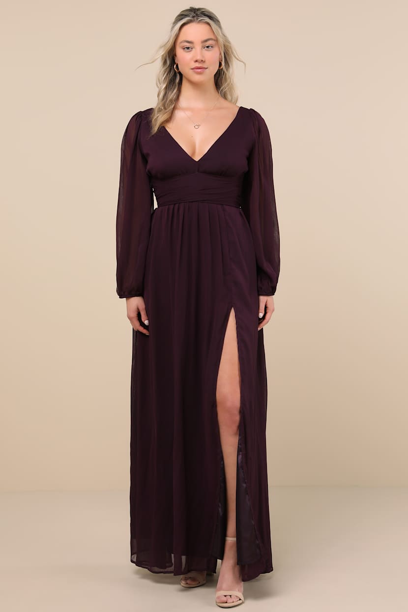 dark purple bridesmaid dresses with sleeves Honest Long Sleeves A-line Silk Elastic Satin Slit Bridesmaid Dress, F –  Dairy Bridal