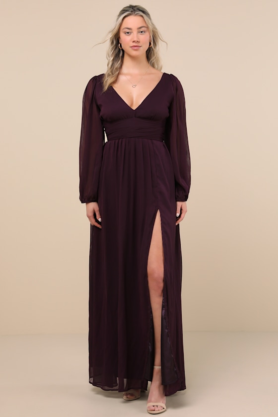 Enchant My Love Dark Purple V-Neck Long Sleeve Maxi Dress 9