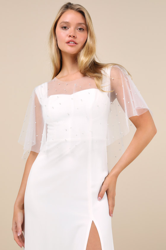 Mellina White Pearl Short Veil Cape 3