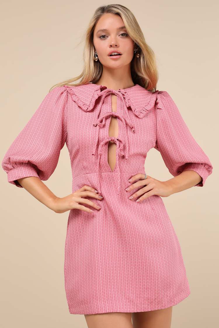 many frills tweed mini set 留置き up/Rosé Muse