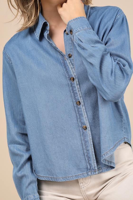 Shirt Tail Chambray Button Up Top