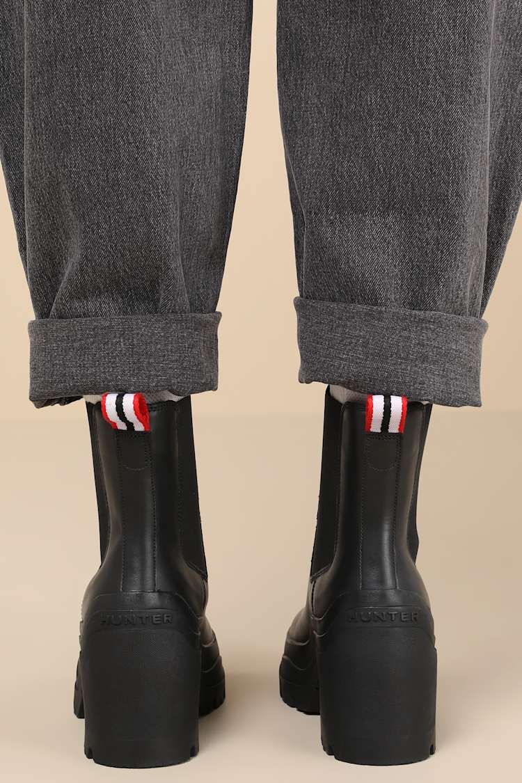 Miana Black Platform Waterproof Leather Ankle Boots