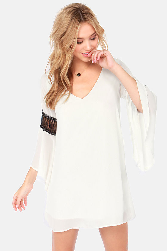 Cute Ivory Dress - Shift Dress - Bell Sleeve Dress - $41.00 - Lulus