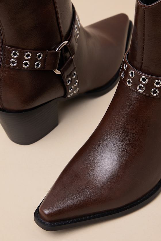 Lulus Hallee Brown Pointed-toe Ankle Booties In Brown