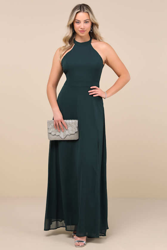 Confidently Charismatic Emerald Backless Halter Maxi Dress - thumbnail 5