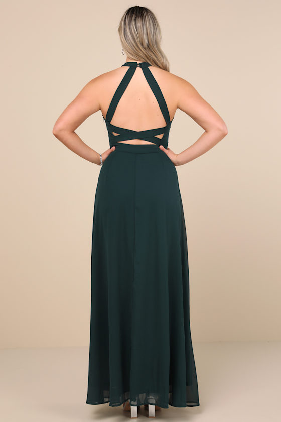 Confidently Charismatic Emerald Backless Halter Maxi Dress - thumbnail 6