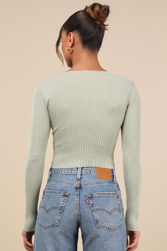 LULUS EXCEPTIONALLY CONFIDENT SAGE RIBBED CROSS-FRONT SWEATER TOP