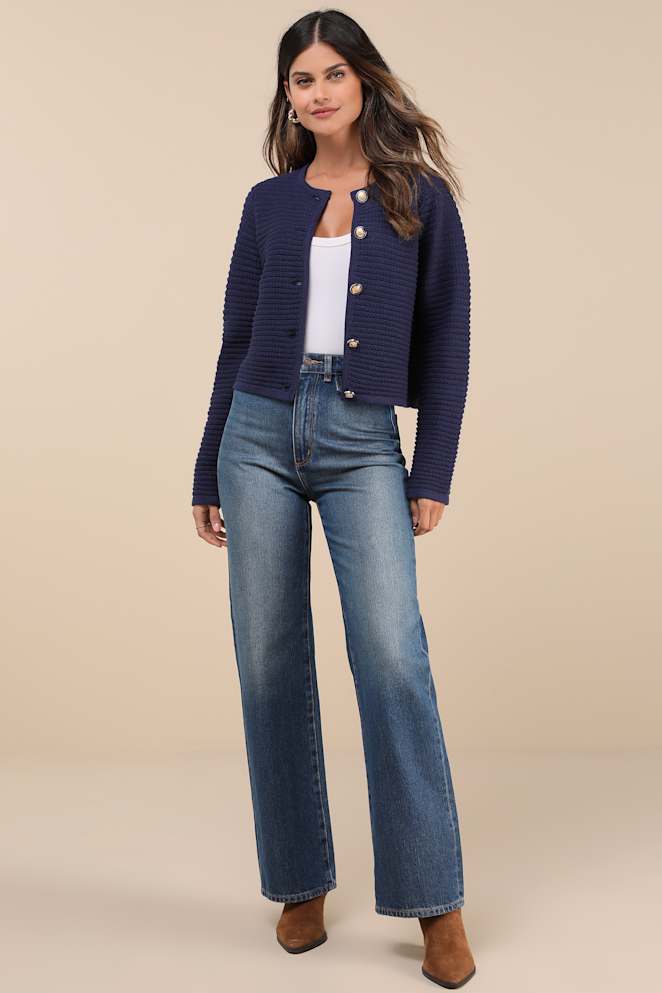 Coziest Chic Navy Textured Cardigan