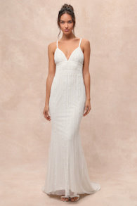 Stunning Vow White Beaded Sequin Maxi Dress 4