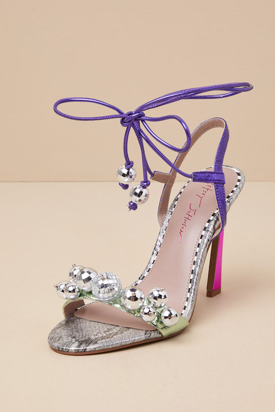 BETSEY JOHNSON JAGER MULTI SNAKE DISCO BALL LACE-UP HIGH HEEL SANDALS