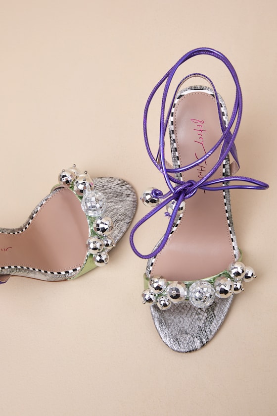 BETSEY JOHNSON JAGER MULTI SNAKE DISCO BALL LACE-UP HIGH HEEL SANDALS