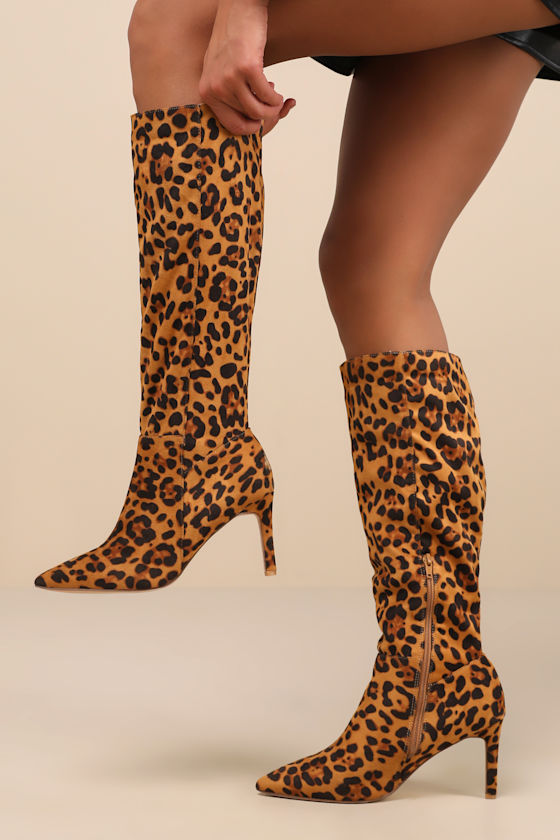 Silva Leopard Suede Pointed-Toe Knee-High Boots 1