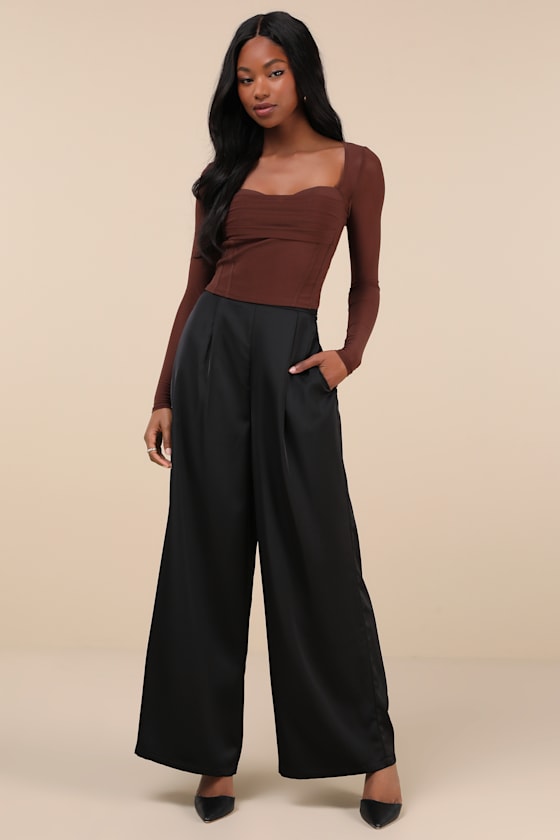 LULUS MEMORABLE FLIRT BROWN MESH TOP