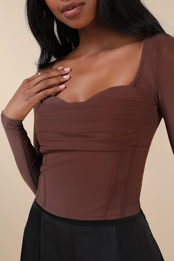 LULUS MEMORABLE FLIRT BROWN MESH TOP