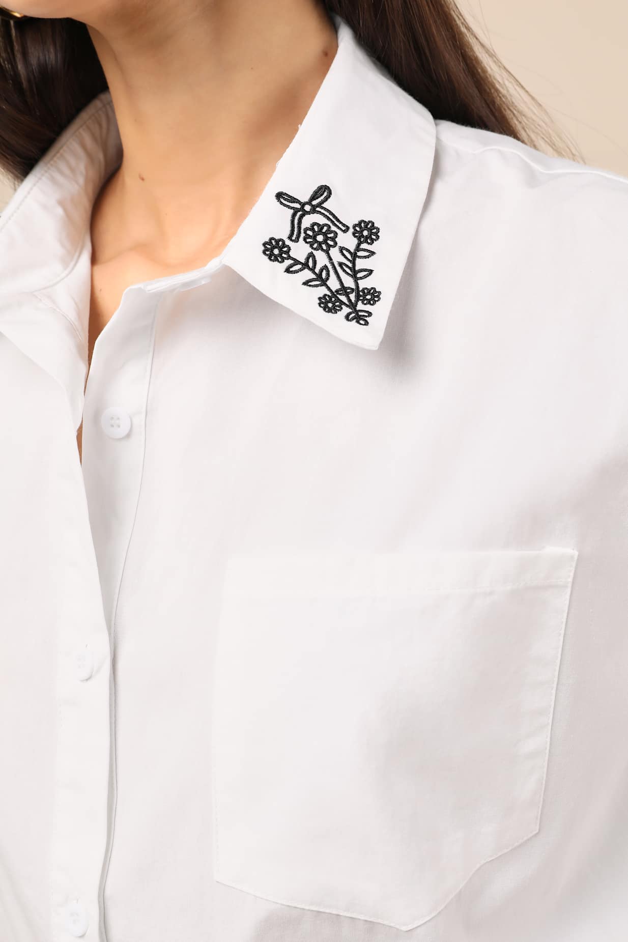 Chic Flourishment White Embroidered Button-Up Top