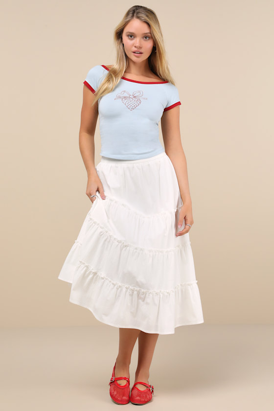 Motel Bitha Top - Light Blue Graphic Tee - Boat Neck Tee - Tee - Lulus