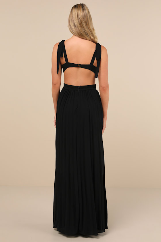 Lulus Celebratory Allure Black Pleated Backless Maxi Dress In Black