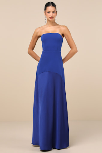 Compelling Style Royal Blue Strapless A-Line Maxi Dress 4