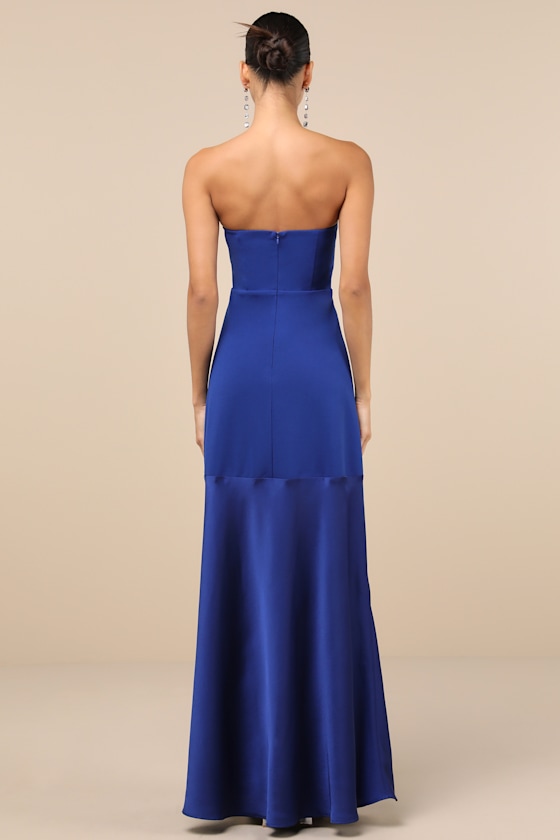 Lulus Compelling Style Royal Blue Strapless A-line Maxi Dress In Royal Blue