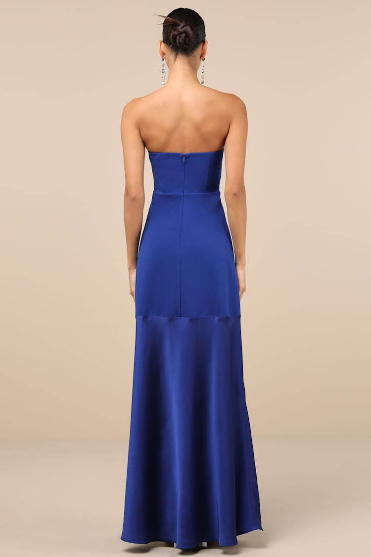 Compelling Style Royal Blue Strapless A-Line Maxi Dress
