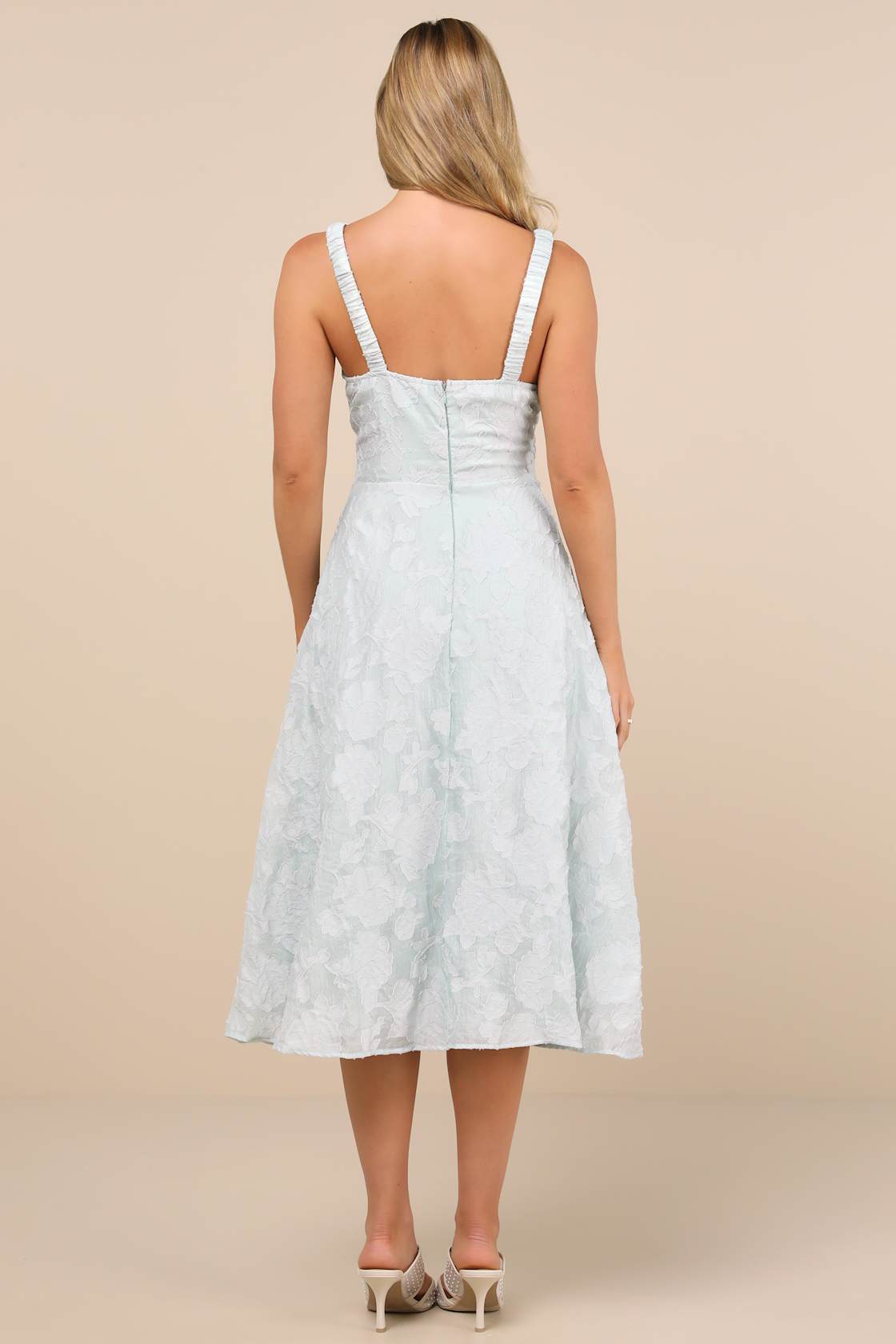 Pristine Muse Mint Green Jacquard Skater Midi Dress