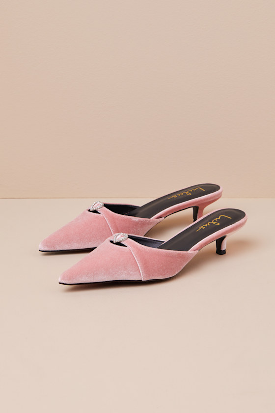 Ambersen Dusty Rose Velvet Pointed-Toe Kitten Heel Pumps 1