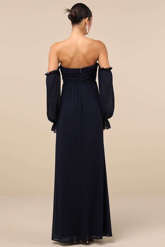Glorious Invite Navy Blue Knotted Off-the-Shoulder Maxi Dress 4