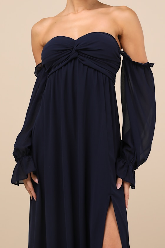 Shop Lulus Glorious Invite Navy Blue Knotted Off-the-shoulder Maxi Dress