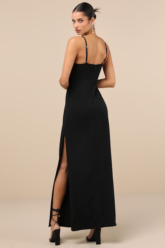 Lulus Romantic Existence Black Column Maxi Dress In Black