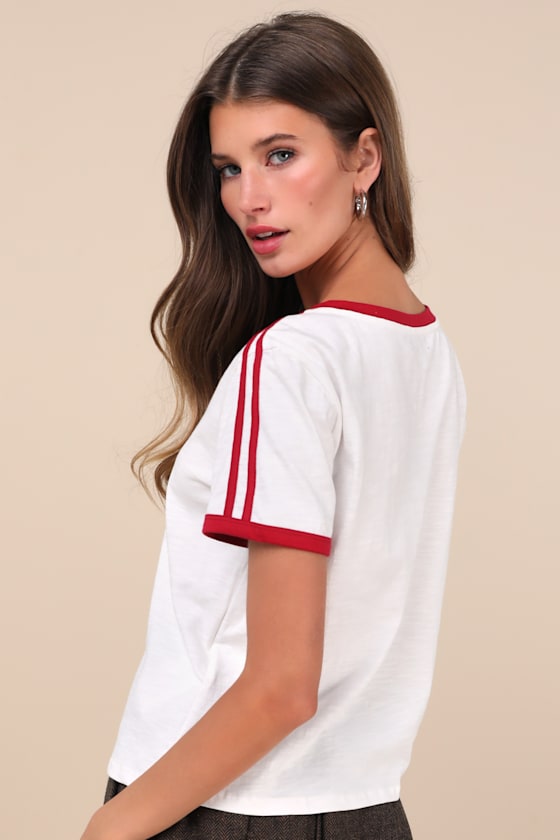 MOTEL JANAN WHITE V-NECK GRAPHIC TEE