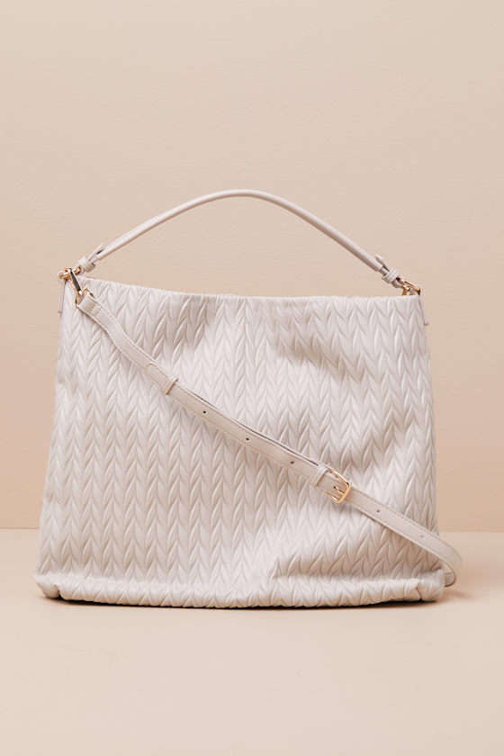 Wandrea Light Beige Textured Vegan Leather Tote Bag 2