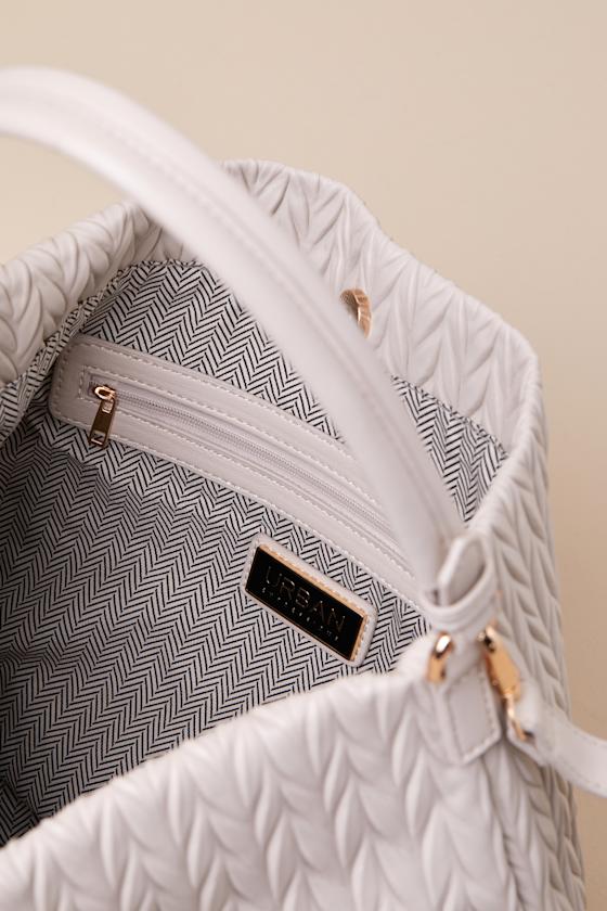 LULUS WANDREA LIGHT BEIGE TEXTURED VEGAN LEATHER TOTE BAG