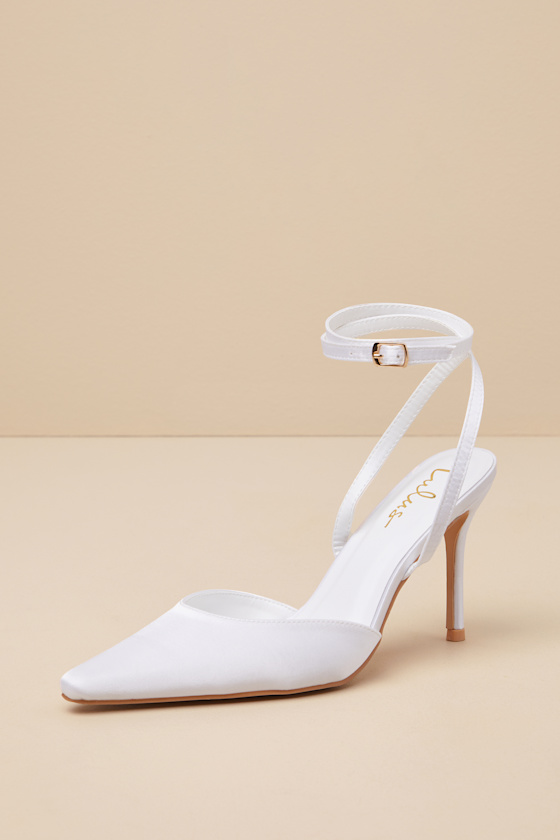 Lulus Auberron White Satin Ankle Strap Pumps In White