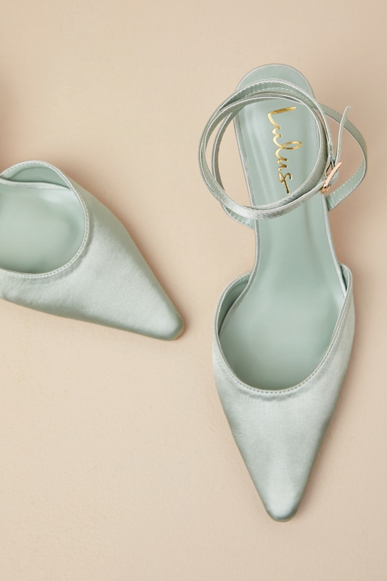 Lulus Auberron Sage Satin Ankle Strap Pumps In Green