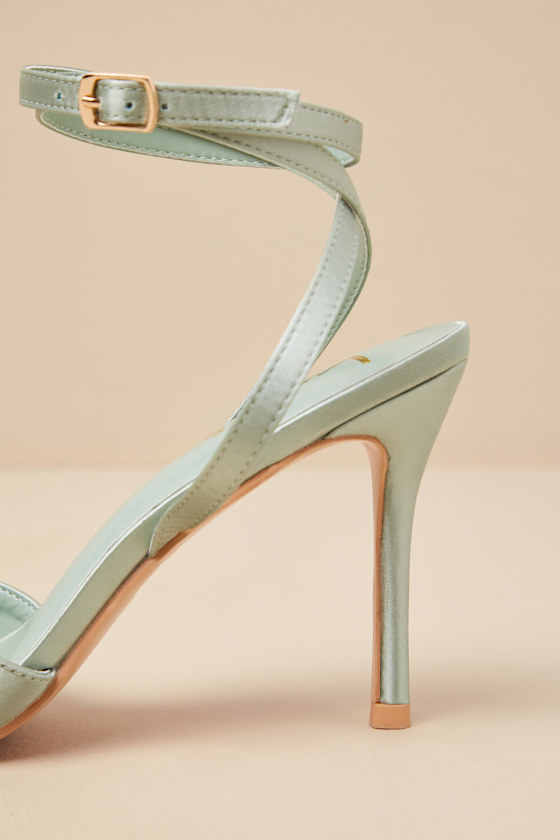 Lulus Auberron Sage Satin Ankle Strap Pumps In Green