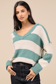 Notably Toasty Green Striped Sweater 4