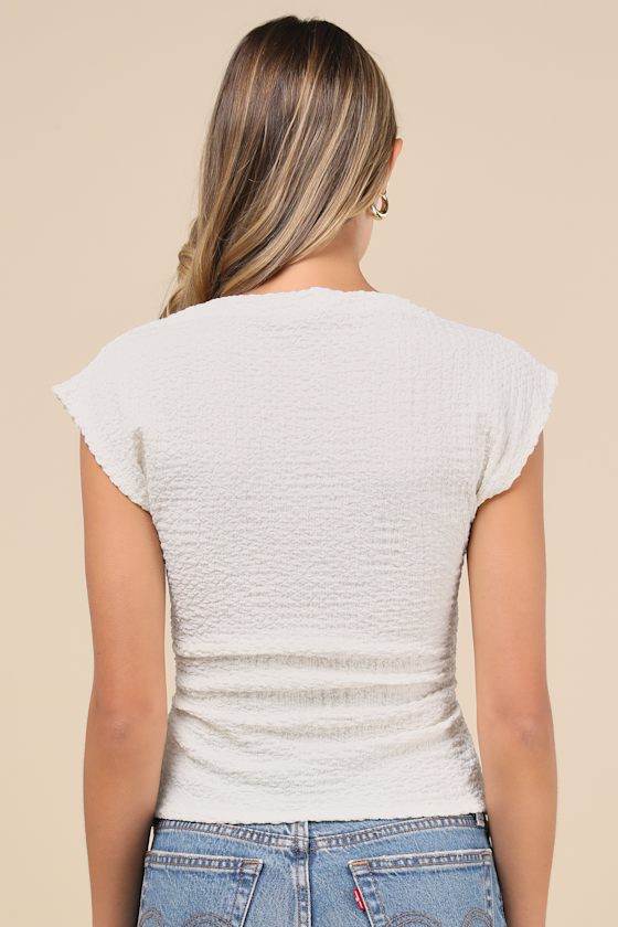 Lulus Dreamy Impression Ivory Textured Cap Sleeve Top In Ivory